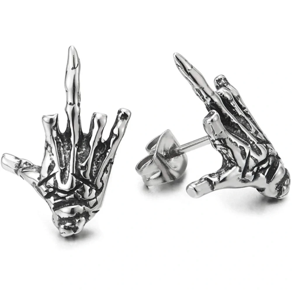 Vintage Hand Skeleton Bone Stud Earrings